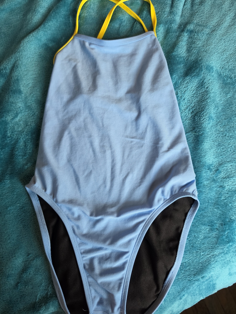 Jolyn Clothing Light Blue One-Piece Swimsuit with Yellow Straps